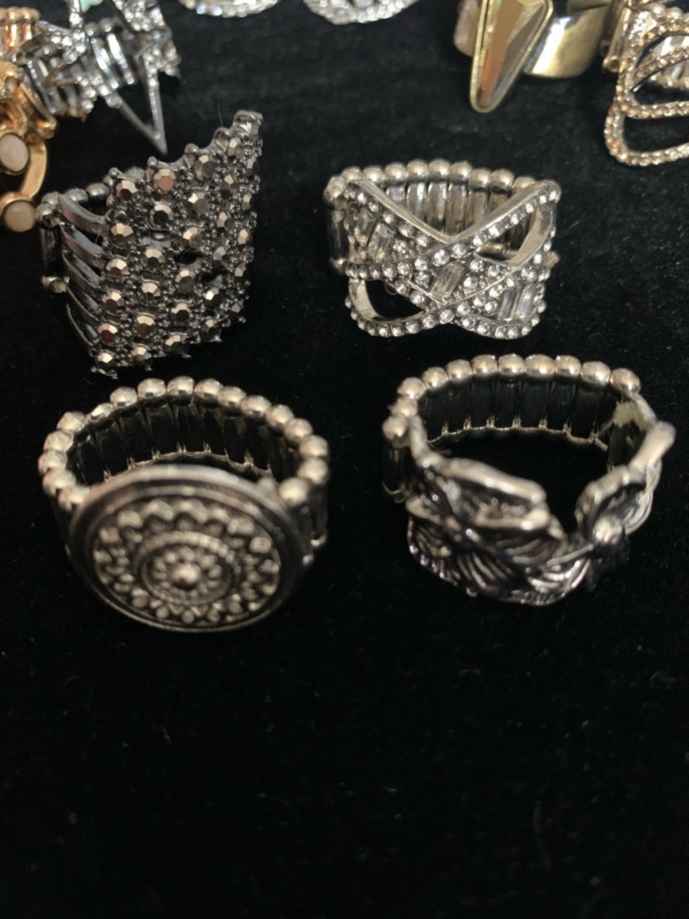paparazzi Silver-Tone Decorative Stretch Ring Set —